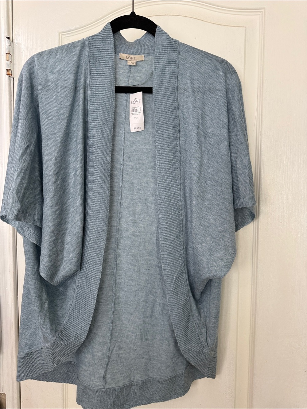 LOFT Sky Blue Open-Front Draped Cardigan